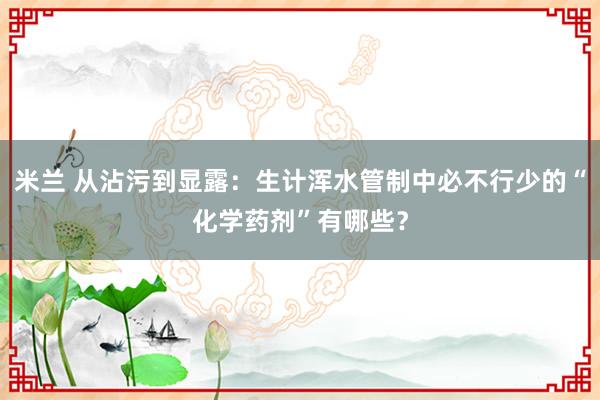 米兰 从沾污到显露：生计浑水管制中必不行少的“化学药剂”有哪些？