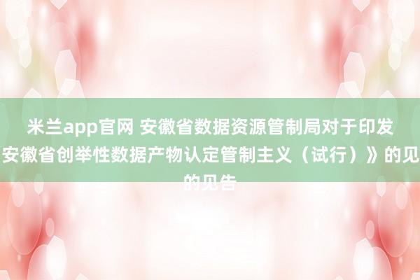 米兰app官网 安徽省数据资源管制局对于印发《安徽省创举性数据产物认定管制主义（试行）》的见告