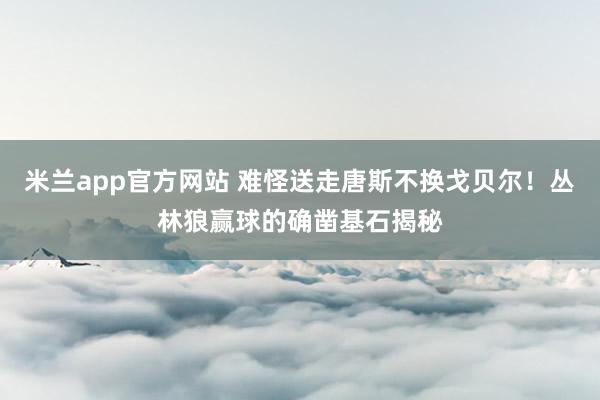 米兰app官方网站 难怪送走唐斯不换戈贝尔！丛林狼赢球的确凿基石揭秘